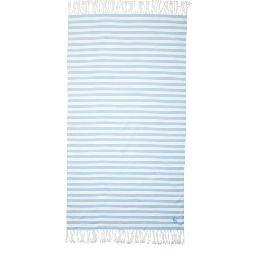 Victoria's Secret Beach Towel Blanket Sky Blue / White With‎ Holder
